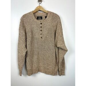 Vintage REDHEAD Sweater Large Tan ‎ Knit Henley Brass Button Pullover Fisherman